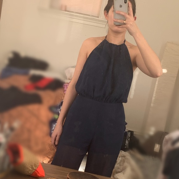 Reformation Navy Halter Wide Leg Jumpsuit XS - Picture 4 of 4